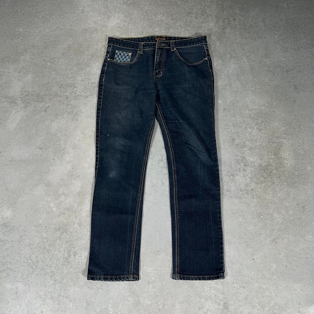 Slim Straight Louis Vuitton Men' Size 36x32 Denim Jeans Classic Fit Embroidered